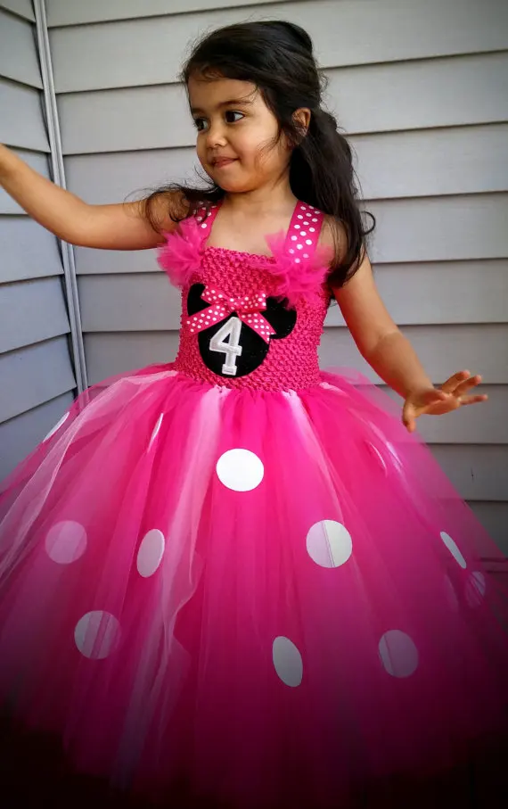 Популярное розовое платье-пачка с Минни для девочек детское вязаное фатиновое