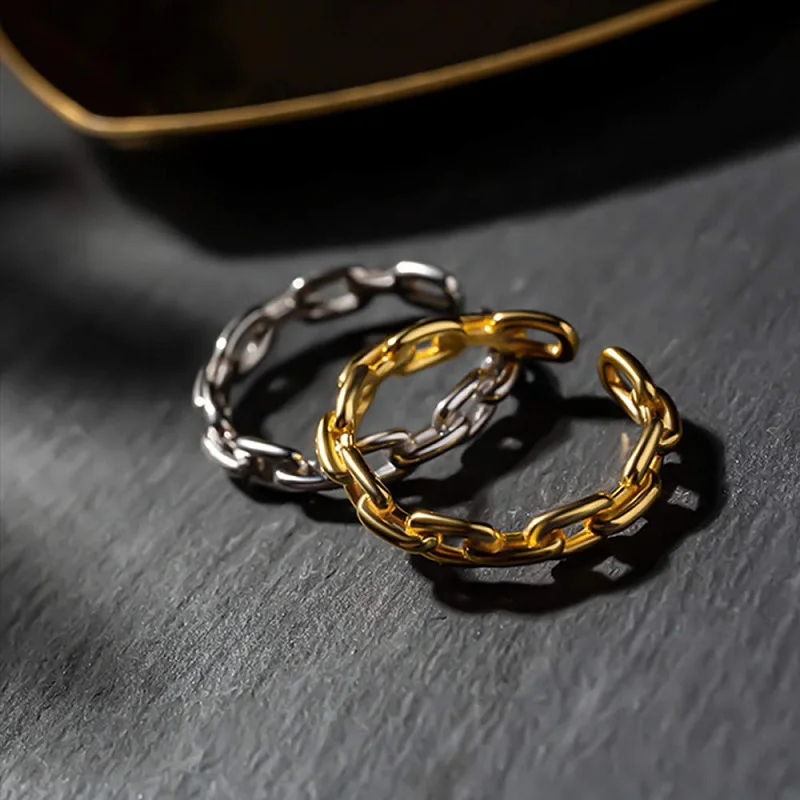 

Charm Lady Chain Ring Fashion Casual Ring Gold Silver Color Nordic Style Hollow Ring Women Men's Jewelry Gifts Adjustable