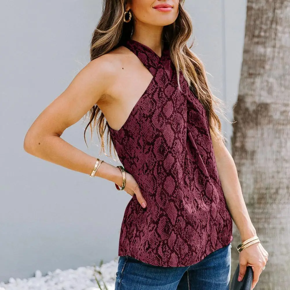 

80% хит продаж! Женская блузка без рукавов с открытыми плечами и змеиным узором