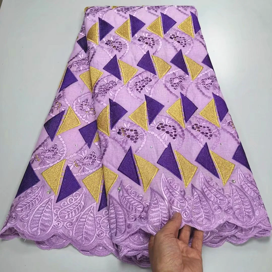 

5 Yards Purple High Quality African SwissVoile Lace Fabric for Nigerian Wedding Dress Embroidered Cotton laces CY713-3