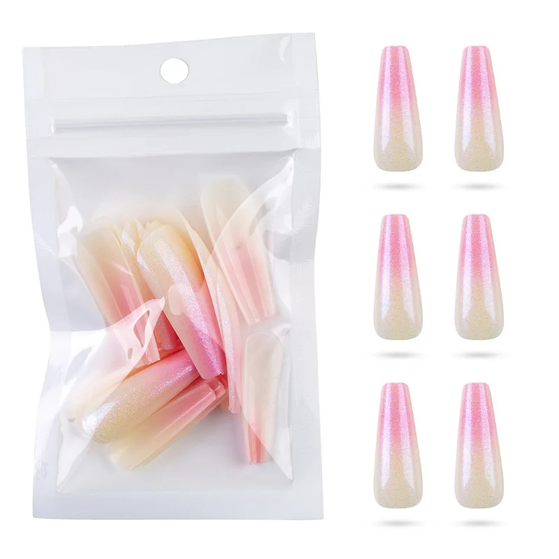 

24pcs Fake Nail Fashion Artificial Full Cover Nail Art Tips Press On Nail Long Gradient Color Ballet Mirror Pink