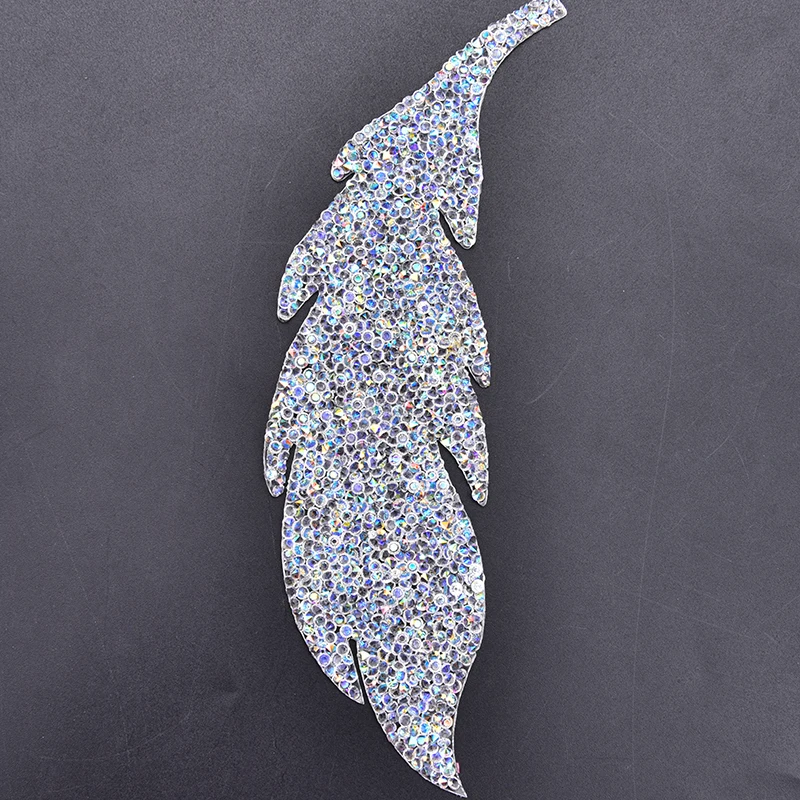 Новый дизайн вышитые нашивки стразы в форме листьев и перьев Приклеивание утюгом
