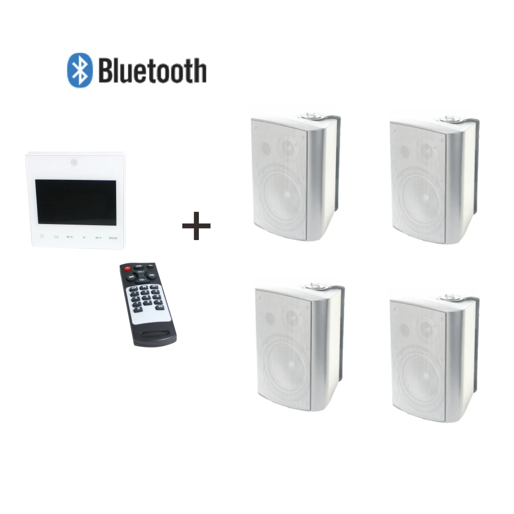 

4*15 Вт 8 Ом Мини Настенный аудио усилитель с 4 шт. 4 дюймовые настенные колонки с поддержкой USB/SD/AUX/Bluetooth/FM