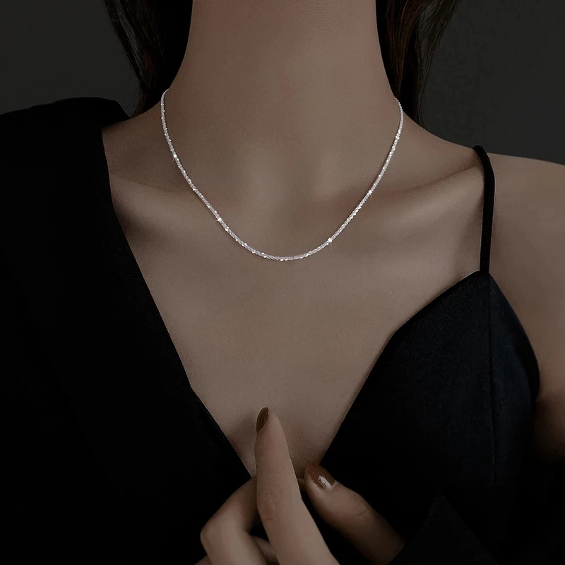 

Ожерелье-чокер из серебра 925 пробы с блестящей цепочкой до ключиц для женщин модные ювелирные изделия подарок на свадьбу вечеринку и день ро...