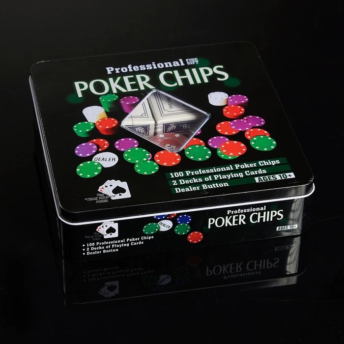Poker set for the game cards 2 decks chips with denomination 100 pcs 20x20 cm poker gambling entertainment sports and | Спорт и