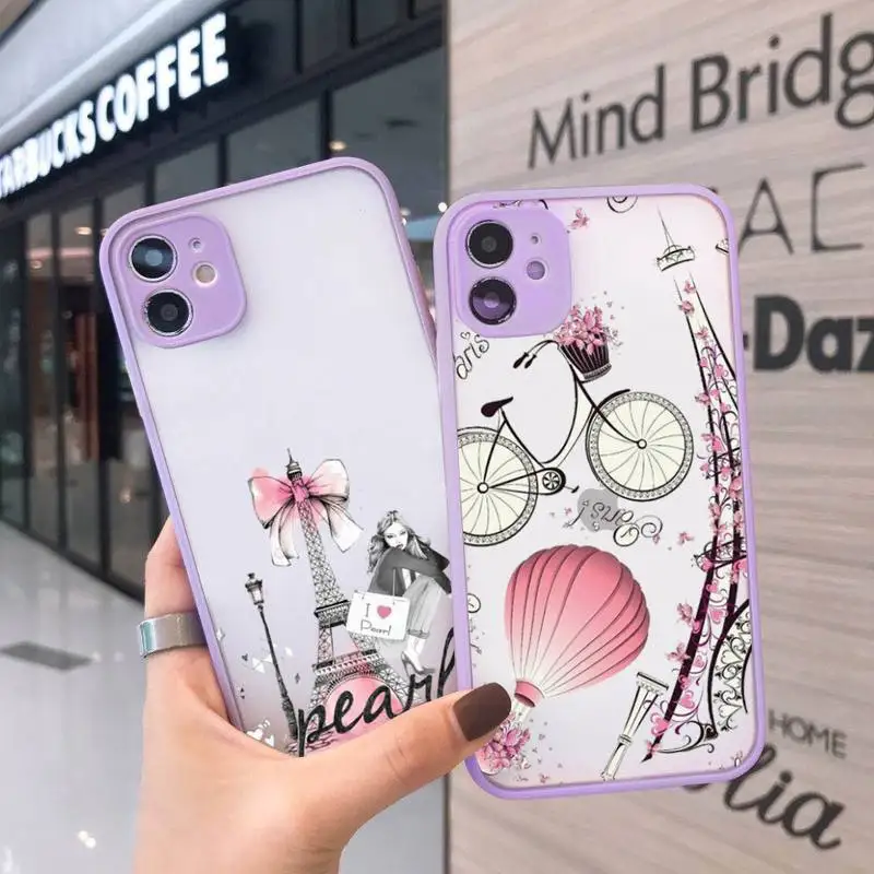 

Paris Vogue girl Phone Cases Matte transparent For Purple iPhone 12 Mini 11 Pro XR XS Max 7 8 Plus X Back Cover