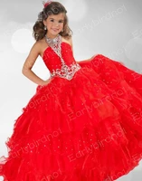 little girl pageant dresses off the shoulder red organza lace up kids party gown beading crystal gowns ruffle dress ch 1227