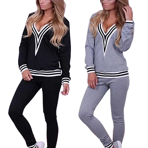 Женский модный спортивный костюм из 2 предметов сексуальный с v образным вырезом