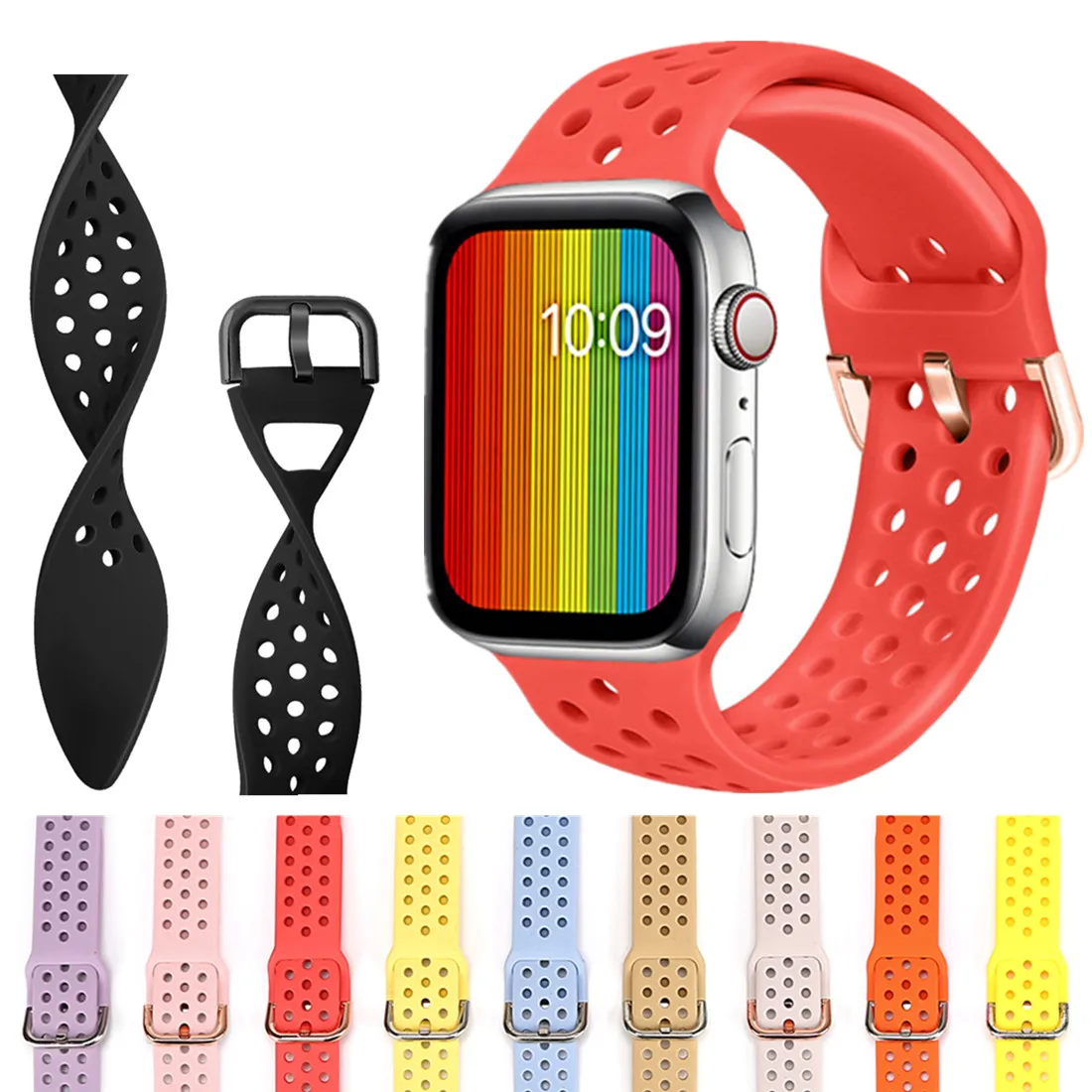 Ремешок силиконовый для Apple Watch band 5 4 3 44 мм 40 спортивный браслет iWatch 42 38 аксессуары