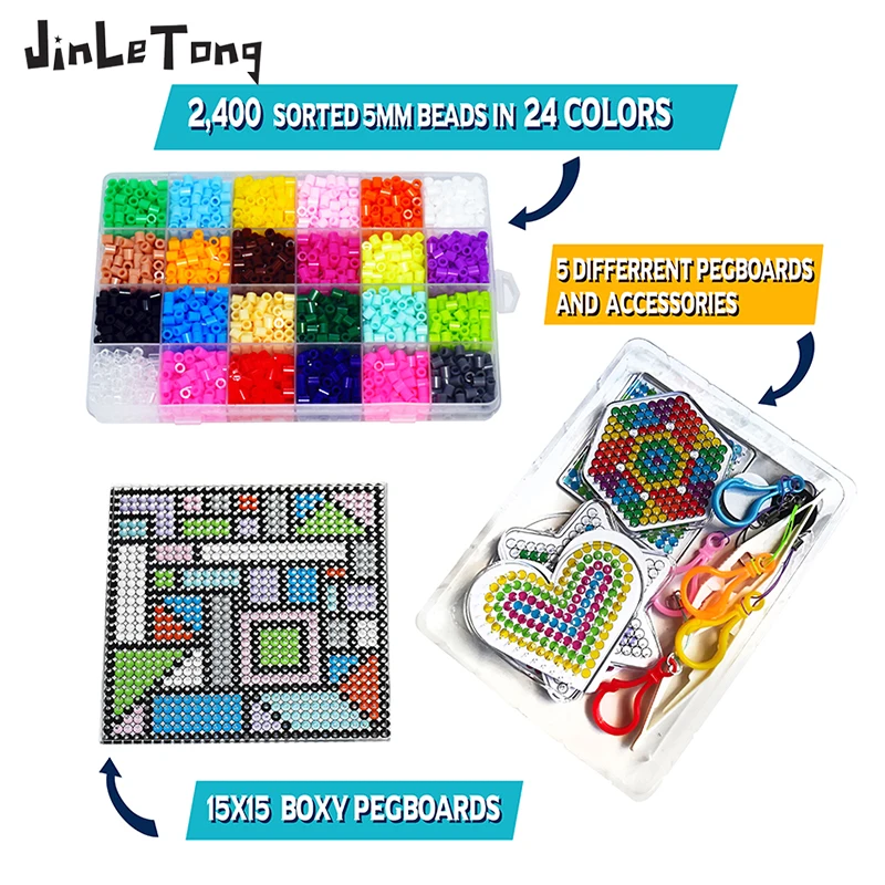 

JINLETONG 2400Pcs Hama beads 5mm Kit Fuse beads DIY Set Iron beads Kit 3D Puzzle DIY Toy Kids Creative Handmade Craft Toy