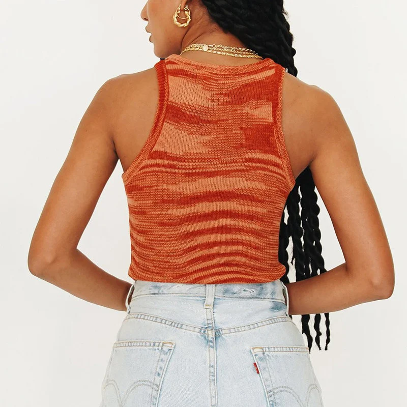 

Casual O Neck Off Shoulder Knitted Mini Vest Skinny Sexy Women Sleeveless Tie Dye Tank Tops 2021 Summer Bodycon Crop Tops