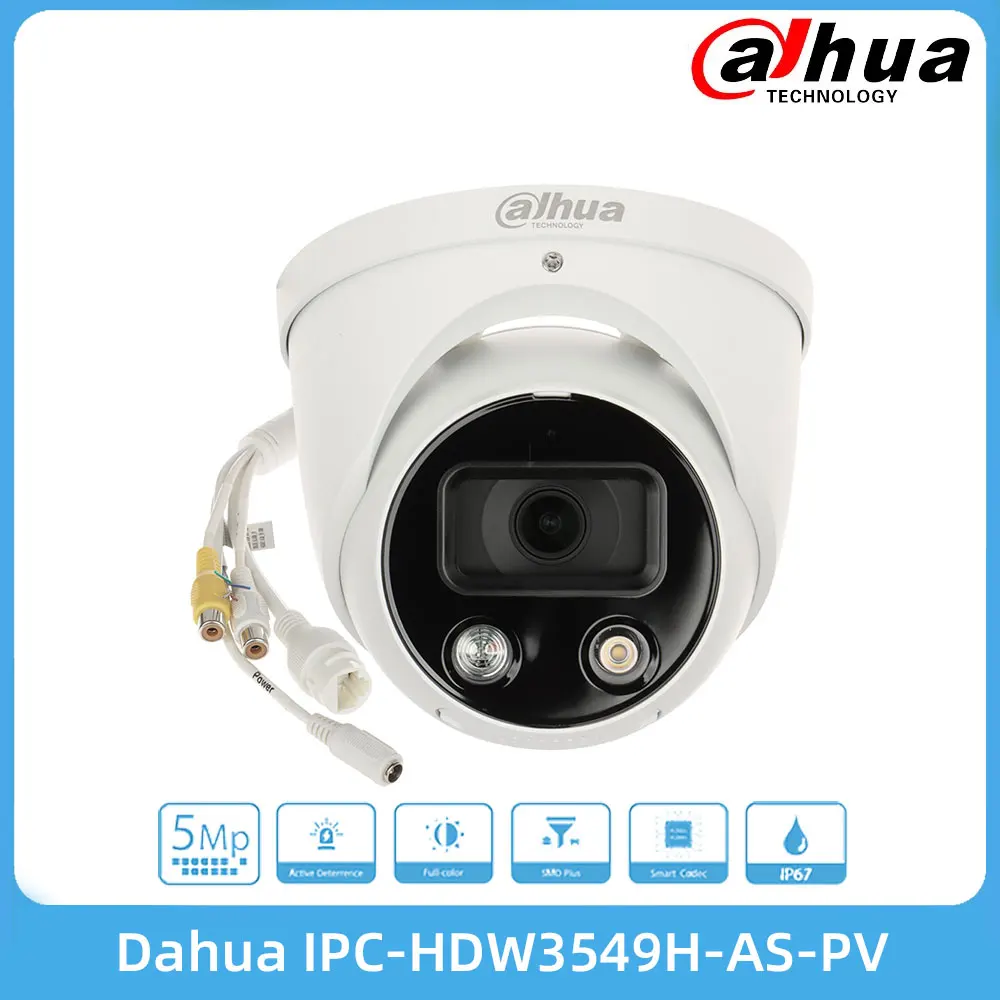 

Dahua IPC-HDW3549H-AS-PV 5MP Full-color Active Deterrence Fixed-focal Eyeball WizSense Network Camera PoE Power Supply IP67