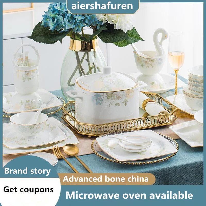 

Набор посуды, роскошные керамические миски и тарелки в скандинавском стиле, набор посуды из костяного фарфора, бытовые тарелки