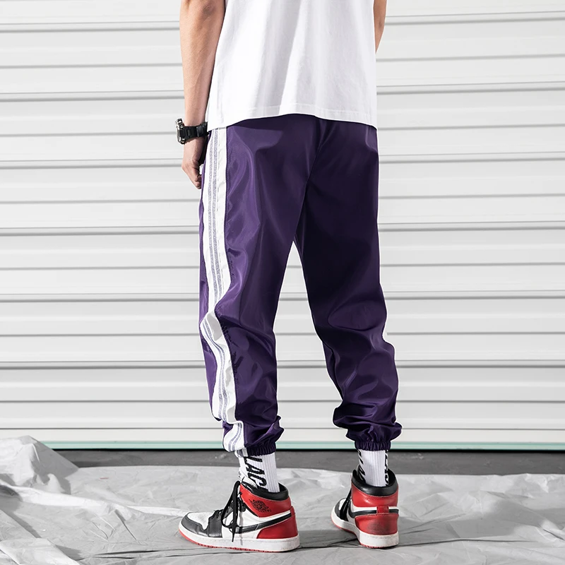 purple - LY304 BINHIIRO мужские брюки-карго на бедрах, хлопок, полиэстер, на завязках, с карманами, повседневные, мужские, полная длина, зеленый, белый, черный, фиолетовый цвет - Цвет: purple - LY304