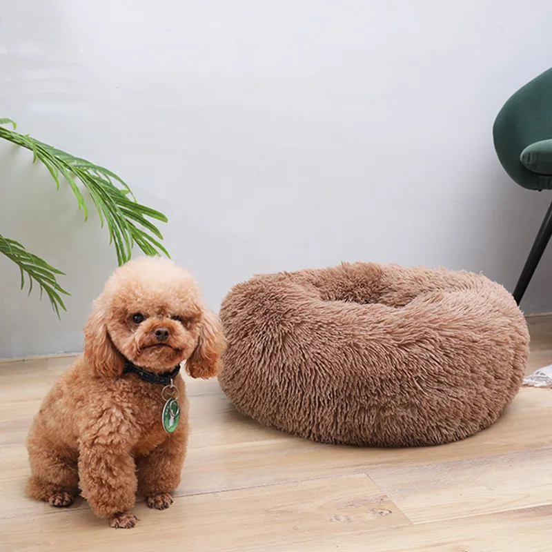 

Long Plush Dog Bed House Soft Round Kennel Winter Pet Dog Sofa Cushion Mats Pets Nest Warm Puppy Kennel 50/60/70/80cm Dropship