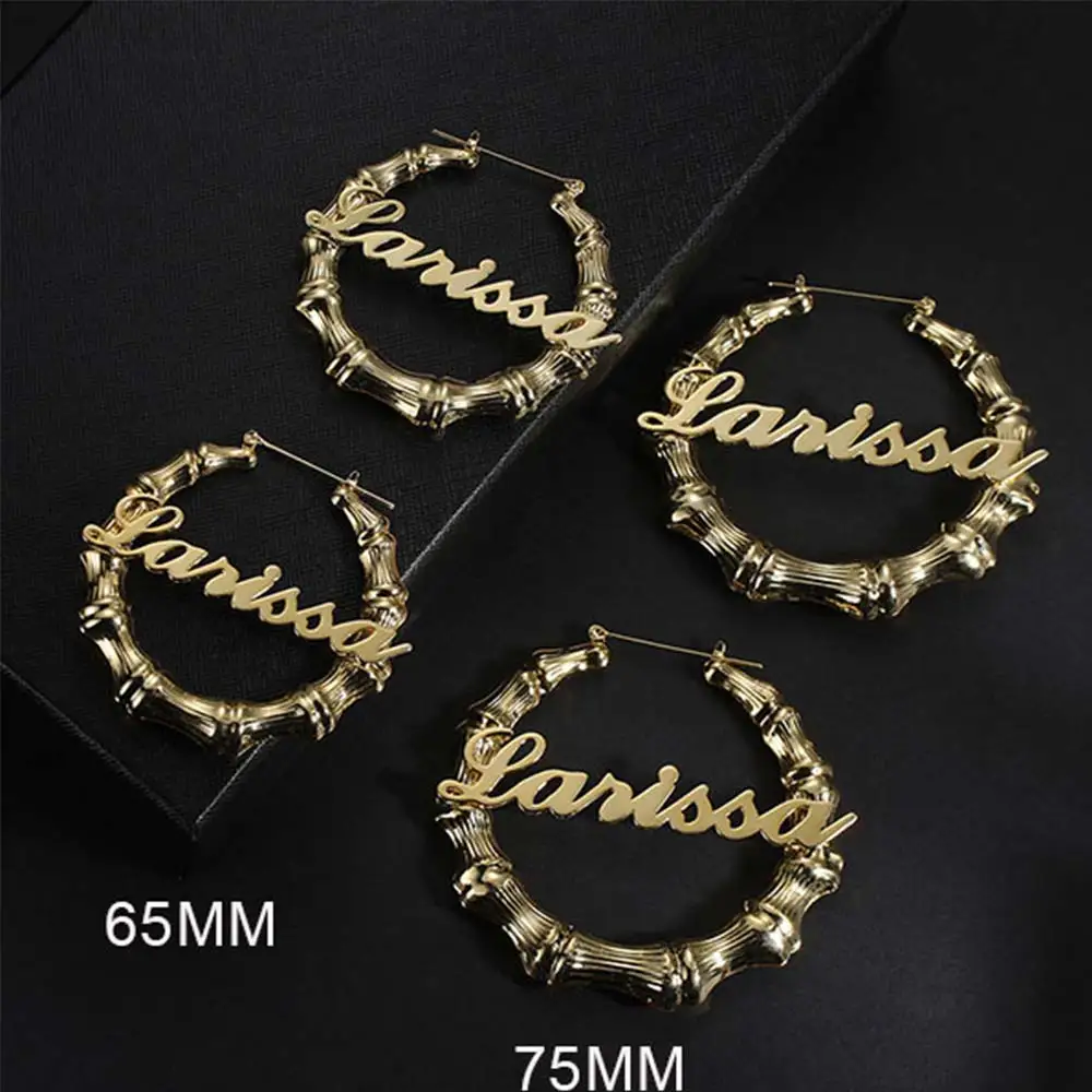 Sweey оптовая продажа персонализированные серьги с именем из бамбука модные