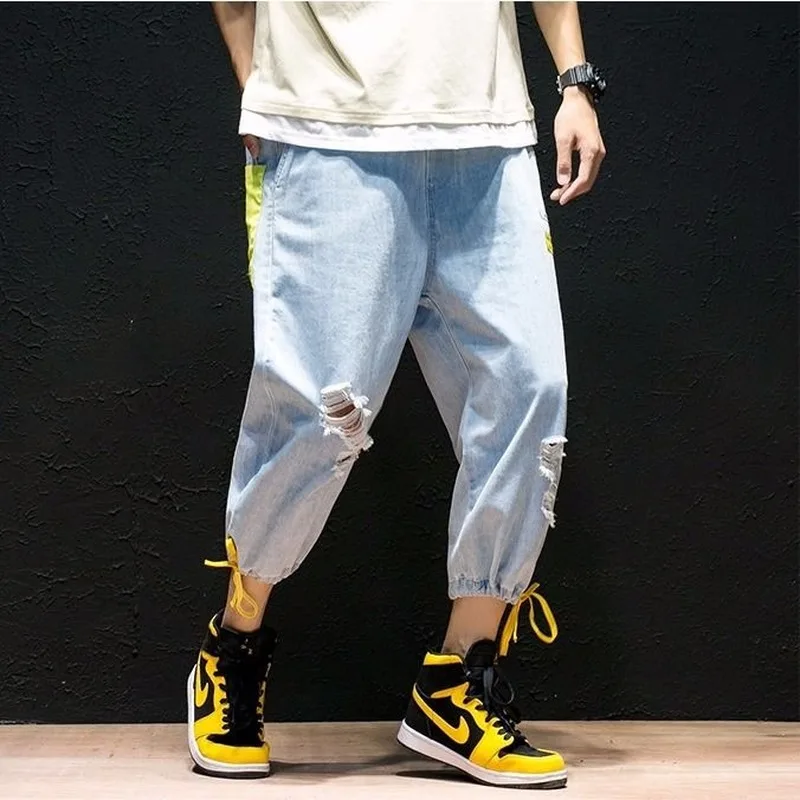

Pants Man Korean-Style Ripped Men Jeans Spring and Autumn New Loose Beam Jeans for Men
