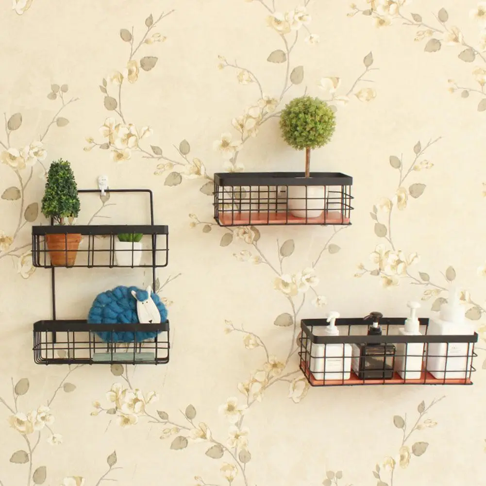 

Nordic Style Simple Iron Rectangular Storage Hanging Shelf Basket Organizer Rack Sundries Holders Storage Basket Rack Organizer