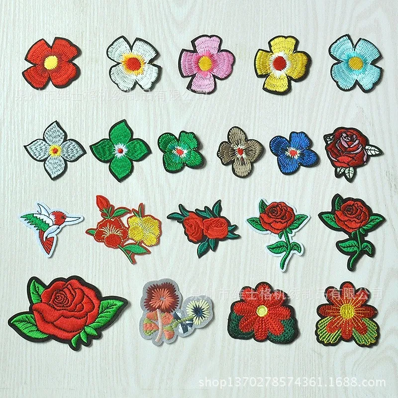 

50pcs/lot Flowers Embroidery Patches Letters Clothing Decoration Accessories Diy Iron Heat Transfer Applique Clothes