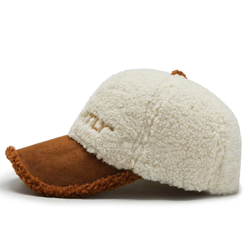 2020 New Lamb Fur Hats Female Autumn Winter Korean Version Tide Letter Warm Cap Plush Baseball Caps Winter Baseball Cap Hat