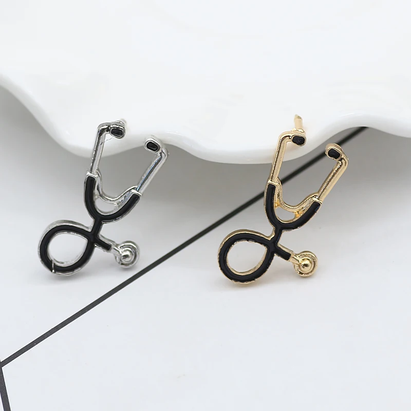 Черный стетоскоп Форма Брошь Блестящий Кристалл Эмаль булавки аксессуары для