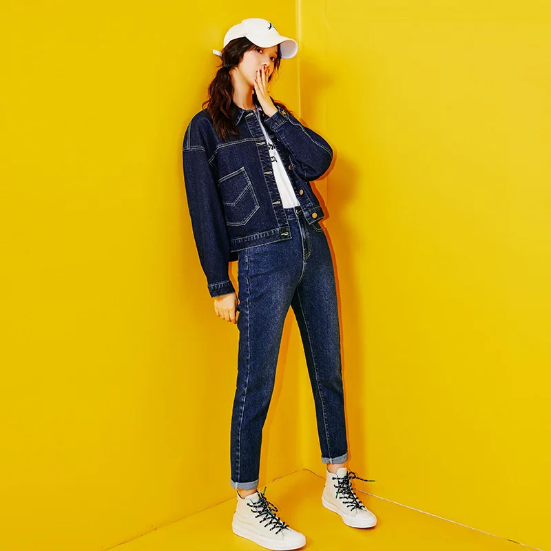 Женская короткая джинсовая куртка LEIJIJEANS, классическая повседневная темно-синяя куртка из денима c пуговицами на спине, новая модная модель больших размеров от S до 6XL