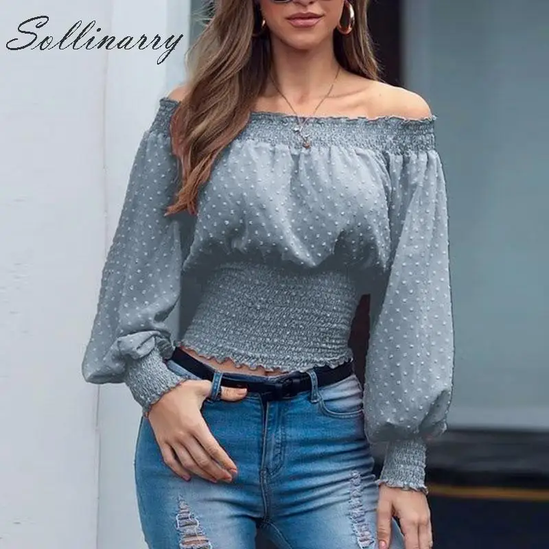 Sollinarry уличная твист шик топы и блузки для женщин 2019 с открытыми плечами