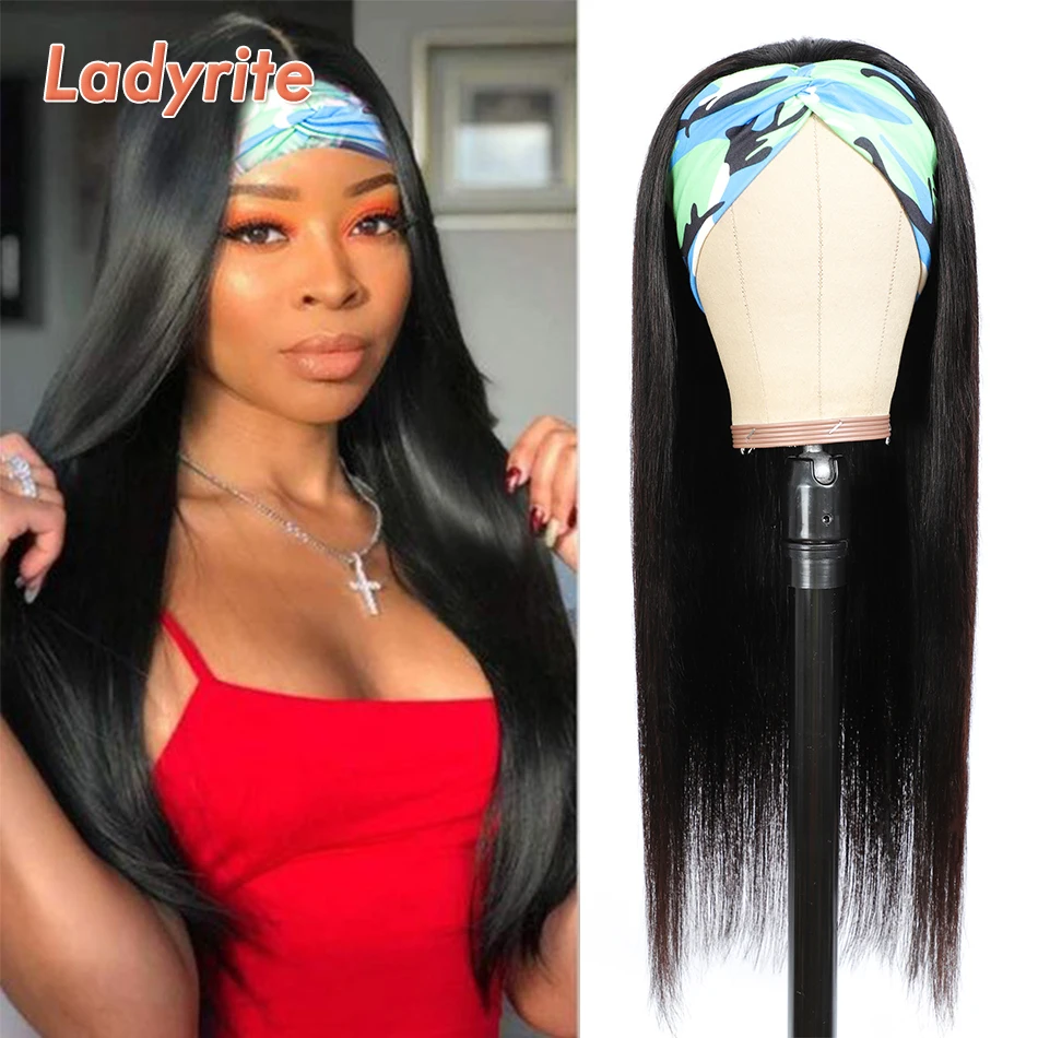 

Женские прямые парики парик с головной повязкой без клея, искусственные бразильские человеческие волосы естественного цвета с головной по...