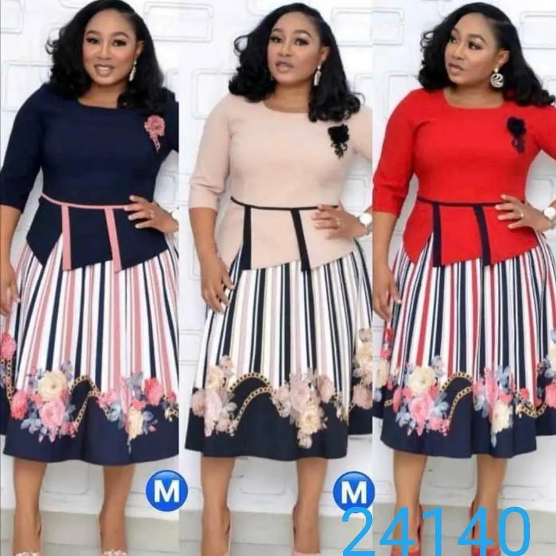 4XL размера плюс комплект из обуви в африканском стиле платье для женщин 3/4 полоску