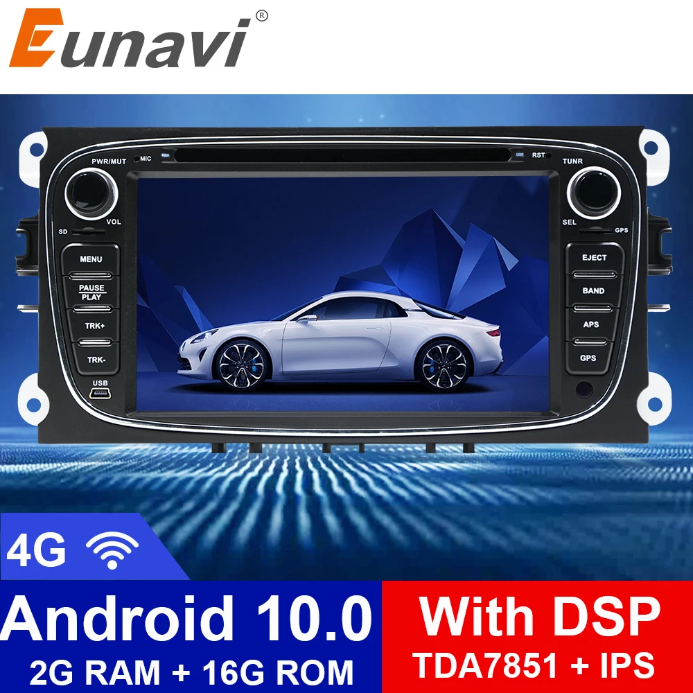 Автомобильный DVD плеер Eunavi 2 Din 7 дюймов Android 10 радио онлайн карты GPS навигация Wi Fi