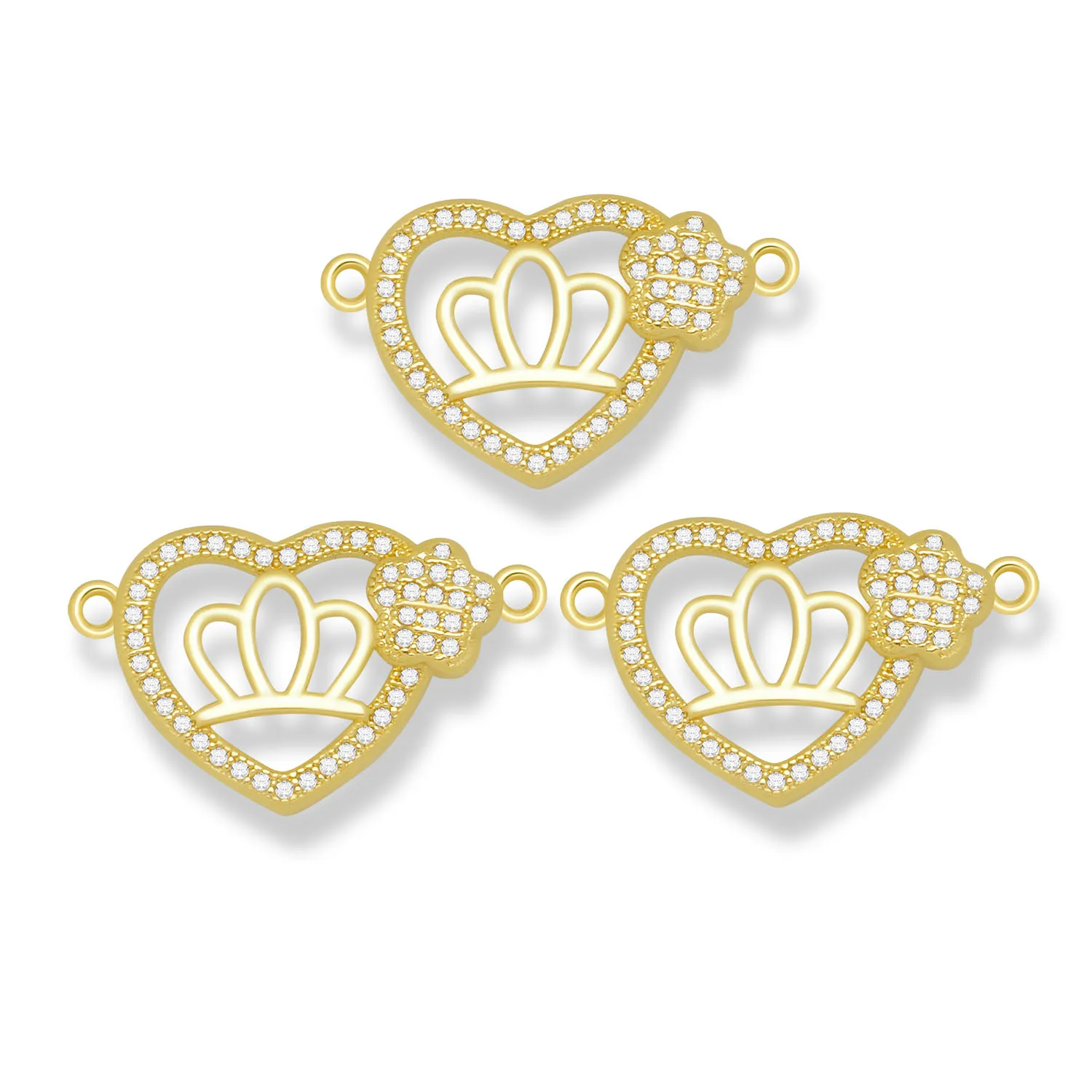 

White Cubic Zirconia Stones Gold-plated Love Peach Heart Princess Crown Clound Charm For Bracelet Necklace DIY Handmade Jewelry