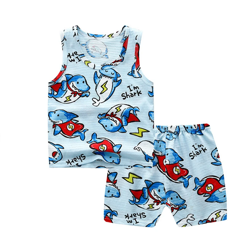 

2021 Summer Children's Clothing Set for Kids Cartoon Printed Vest Pants Outfit Boy Girl Suit Cotton Thin Outwear Coat Waistcoats