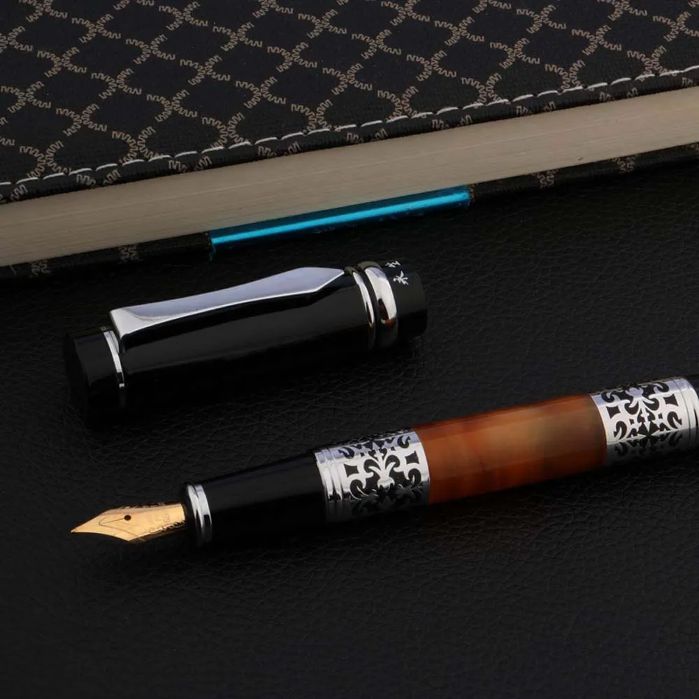 luxury High quality brand Yong Sheng Fountain Pen black Metal Acrylic classic with silver Medium Nib gift calligraphy ink pens | Канцтовары