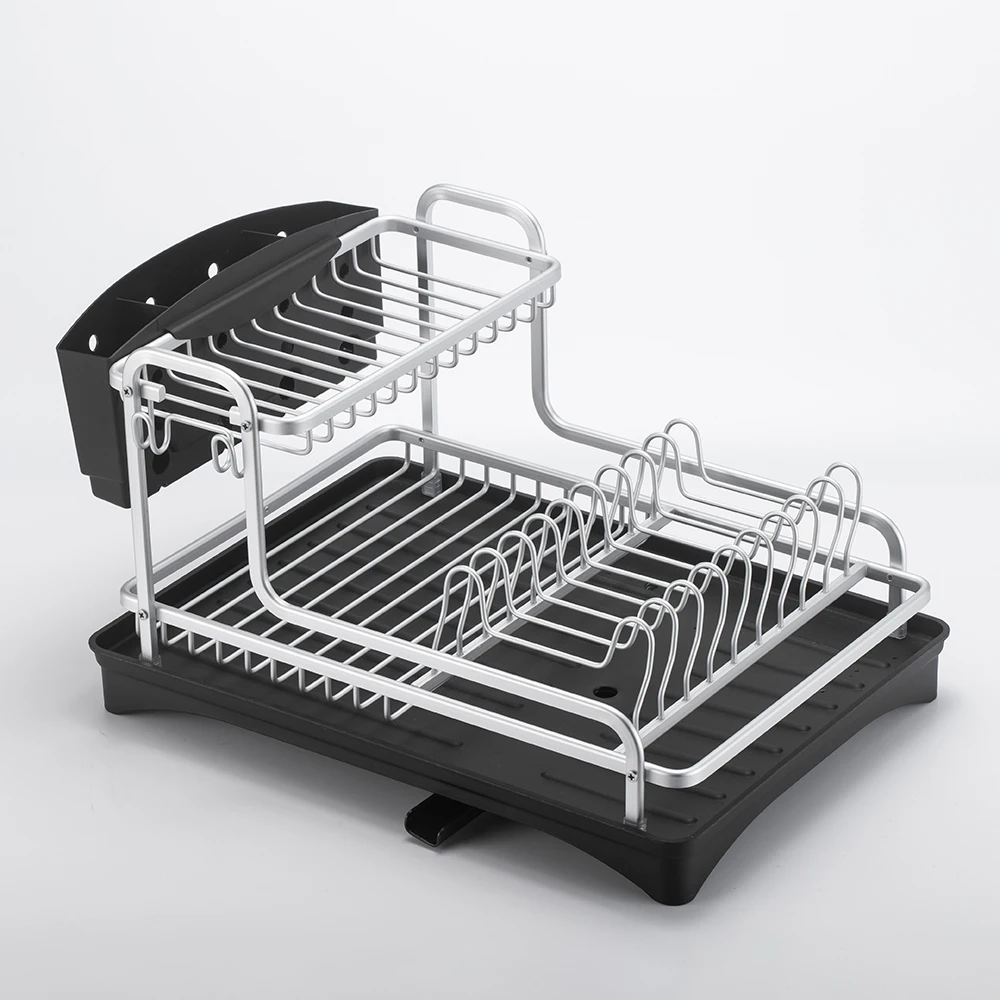 Двухуровневая Серебристая подставка для посуды из алюминиевого сплава сушилка