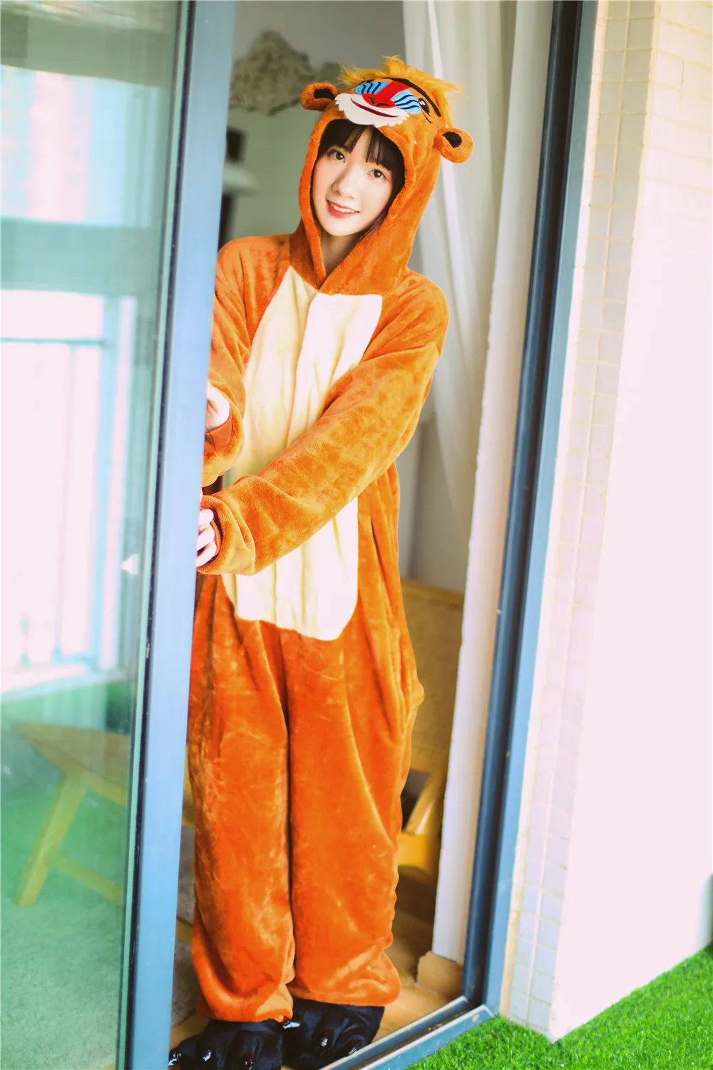 Новейшая модель Для женщин Kigurumi Пижама с павианом комплекты из фланели Милая