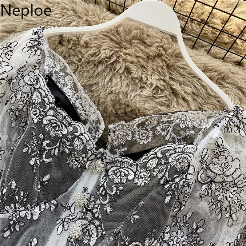 Neploe Ретро стиль кружевная Лоскутная Блузка сексуальная перспективная длинный
