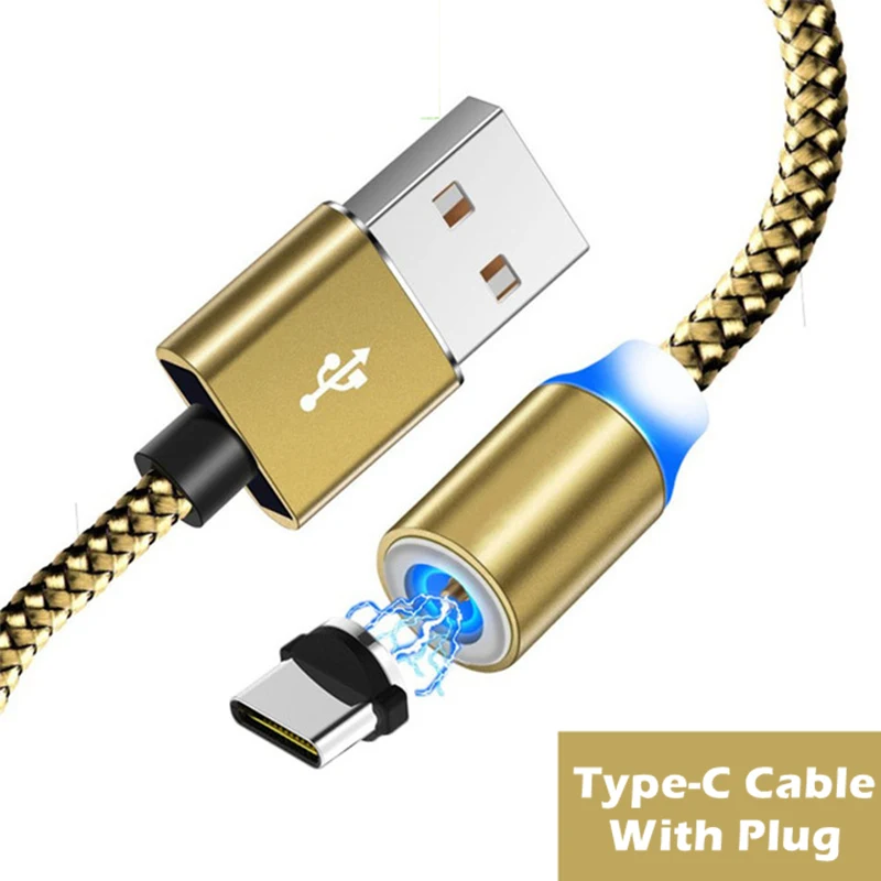 1 м 2 м длинный Магнитный кабель USB C Micro USB светодиодный Usb кабель для зарядки для iPhone 8X11 Pro samsung S8 S9 A8 A80 A50 A5 A7 - Цвет: Gold Type C