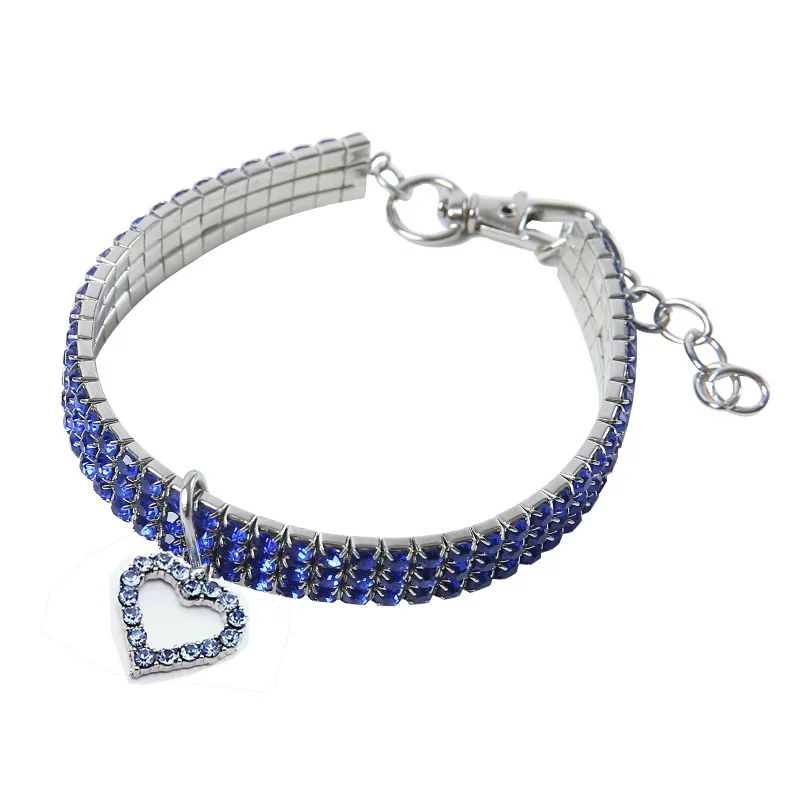blue Ошейник для питомца с кристаллами, ожерелье для кошки, собаки, подвеска для питомца, блестящая яркая подвеска в форме сердца, украшение из кристаллов и бриллиантов, аксессуары для Тедди - Цвет: blue