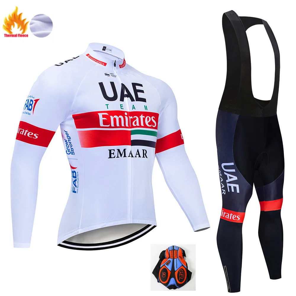 Winter Jersey Suit ОАЭ команда Велоспорт куртка 9D велосипед брюки набор Ropa Ciclismo мужские зимние термо флис pro трикотаж для велосипедистов Майо Одежда - Цвет: Winter Jersey Suit