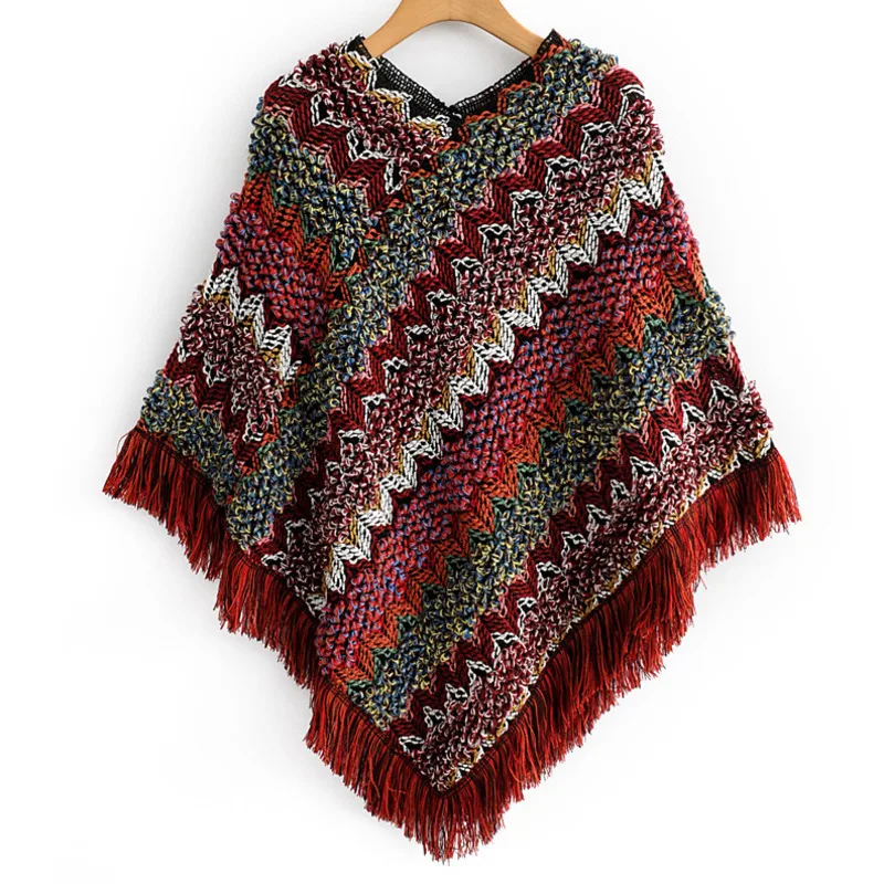Boho Shawl Plus Size ropa mujer Fringed Knitted Pullover World National Style Cape Vintage Poncho Spring Women's clothing | Женская