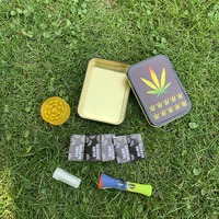 smoking set 1x metal tobacco box1x silicone tobacco pipe1x plastic herb grinder5 booklet metal filters1x glass mouth tips