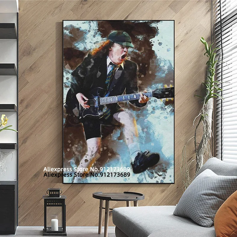 Картина маслом Angus Young Постер рок-группы гитарист живопись на холсте настенное