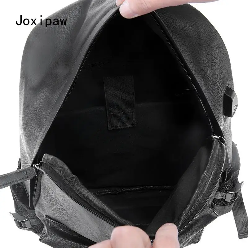 

Men Backpack Leather School Backpack Bag Fashion Waterproof Travel Bag Casual Leather Book Bag Male
