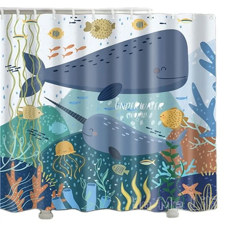 

Whale And Fish By Ho Me Lili Shower Curtain Underwater World Ocean Sea Fishes Corals Starfish Home Bathroom Set Decor