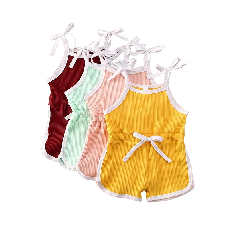 

Girl Suit Summer Baby Girl Fashion Cotton Casual Sling Rompers Child Suits Solid Color For Girl Clothing Set Children Clothes