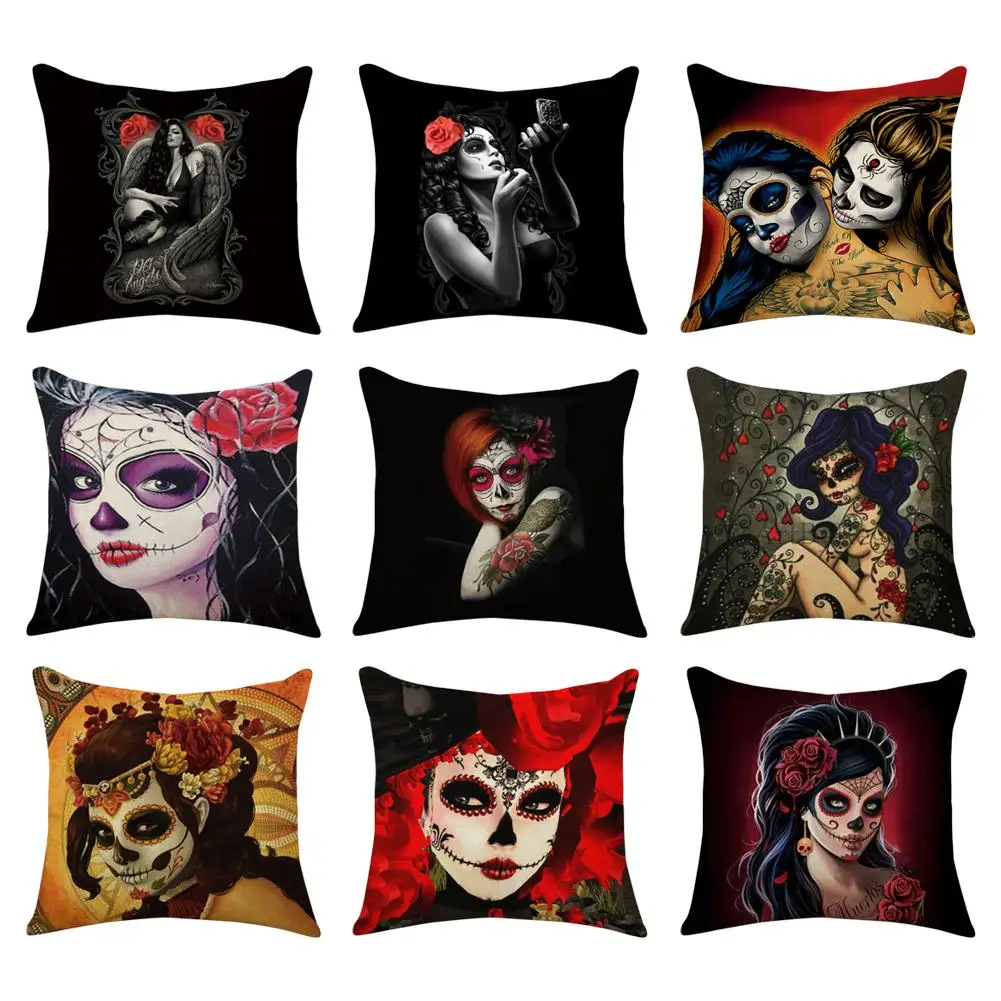 Хэллоуин ужас наволочка красота скелет серии лен чехол для автомобиля