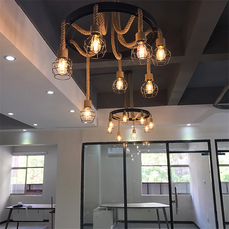 Candelabros retro con personalidad Edison, lámpara colgante de cuerda de cáñamo restaurante, para cafetería Industrial, Bar y tienda