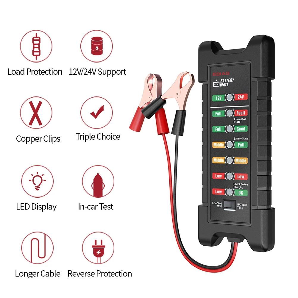 12V 24 V автомобиль Батарея тестер быстрого сгибать генератор 6 светодиодный