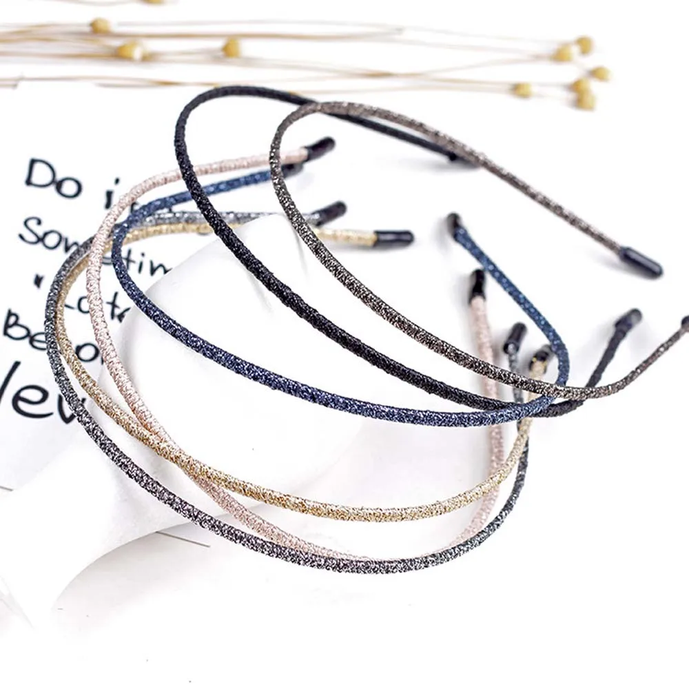 Модные женские супертонкие блестящие повязки на голову металлические цветные