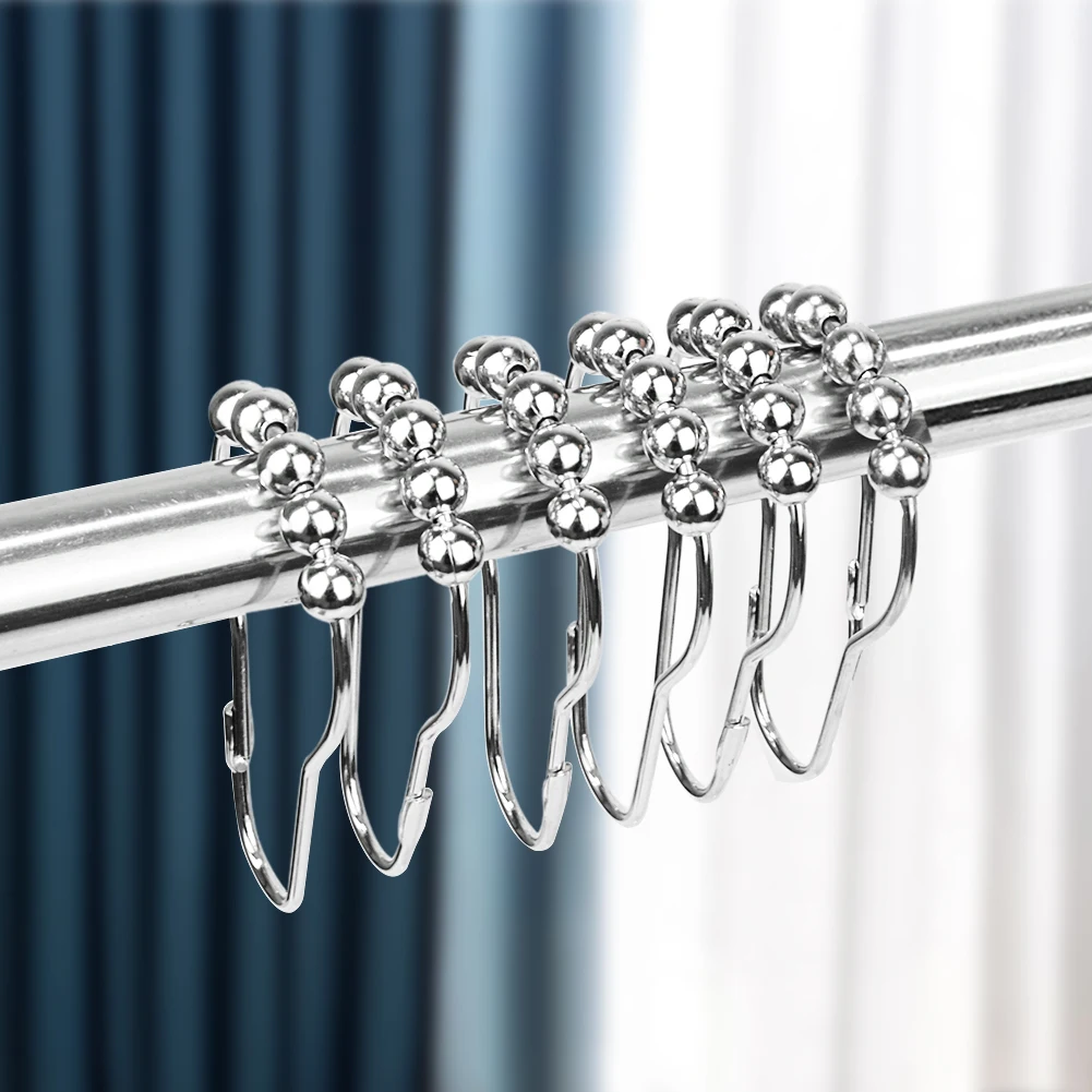 

12pcs/pack Stainless Steel Set Hooks Rings Curtain Rings Hooks Ball Polished For Rods Creative Shower Polished Satin Nickel